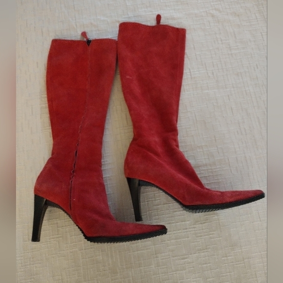 Vinici Shoes - Vicini Women's Tall Red Suede Leather Boots Sz 38 US 7.5